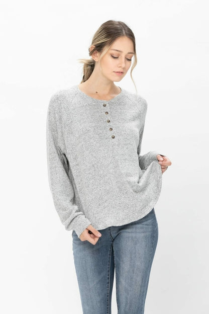 Long Sleeve Henley Knit Tops Casual Crew Neck Thermal Sweater T Shirts | Apparel | Kitchen + Metal