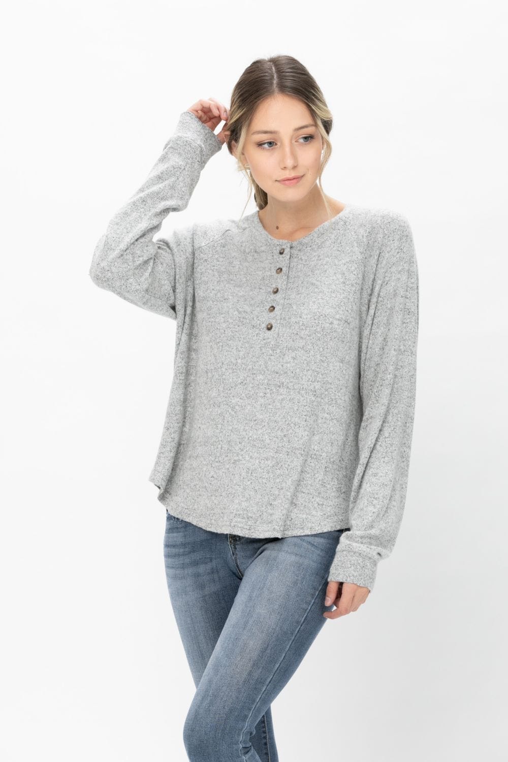 Long Sleeve Henley Knit Tops Casual Crew Neck Thermal Sweater T Shirts | Apparel | Kitchen + Metal