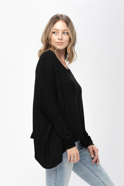 Knit Tunic Blouse Dolman Sleeve Oversized Curved-Hem Asymmetrical Tops | Apparel | Kitchen + Metal