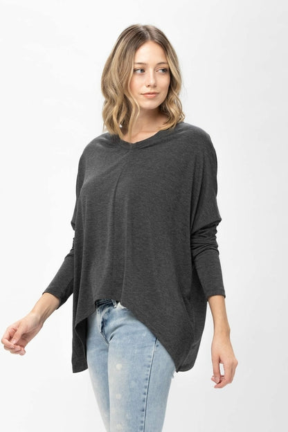 Knit Tunic Blouse Dolman Sleeve Oversized Curved-Hem Asymmetrical Tops | Apparel | Kitchen + Metal