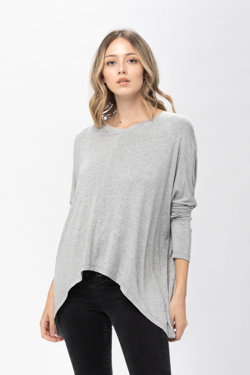 Knit Tunic Blouse Dolman Sleeve Oversized Curved-Hem Asymmetrical Tops | Apparel | Kitchen + Metal