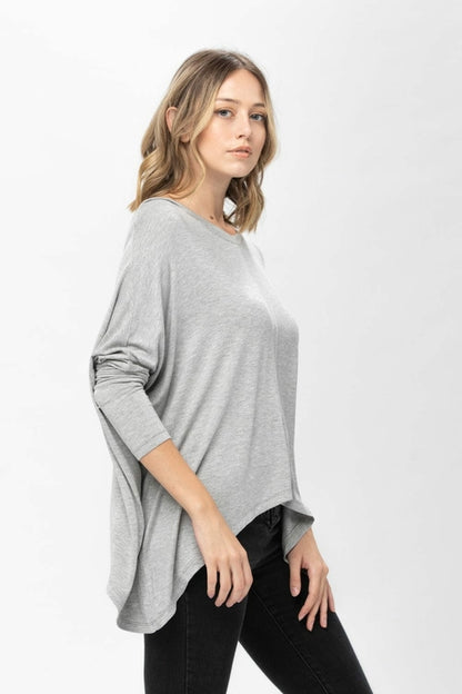 Knit Tunic Blouse Dolman Sleeve Oversized Curved-Hem Asymmetrical Tops | Apparel | Kitchen + Metal