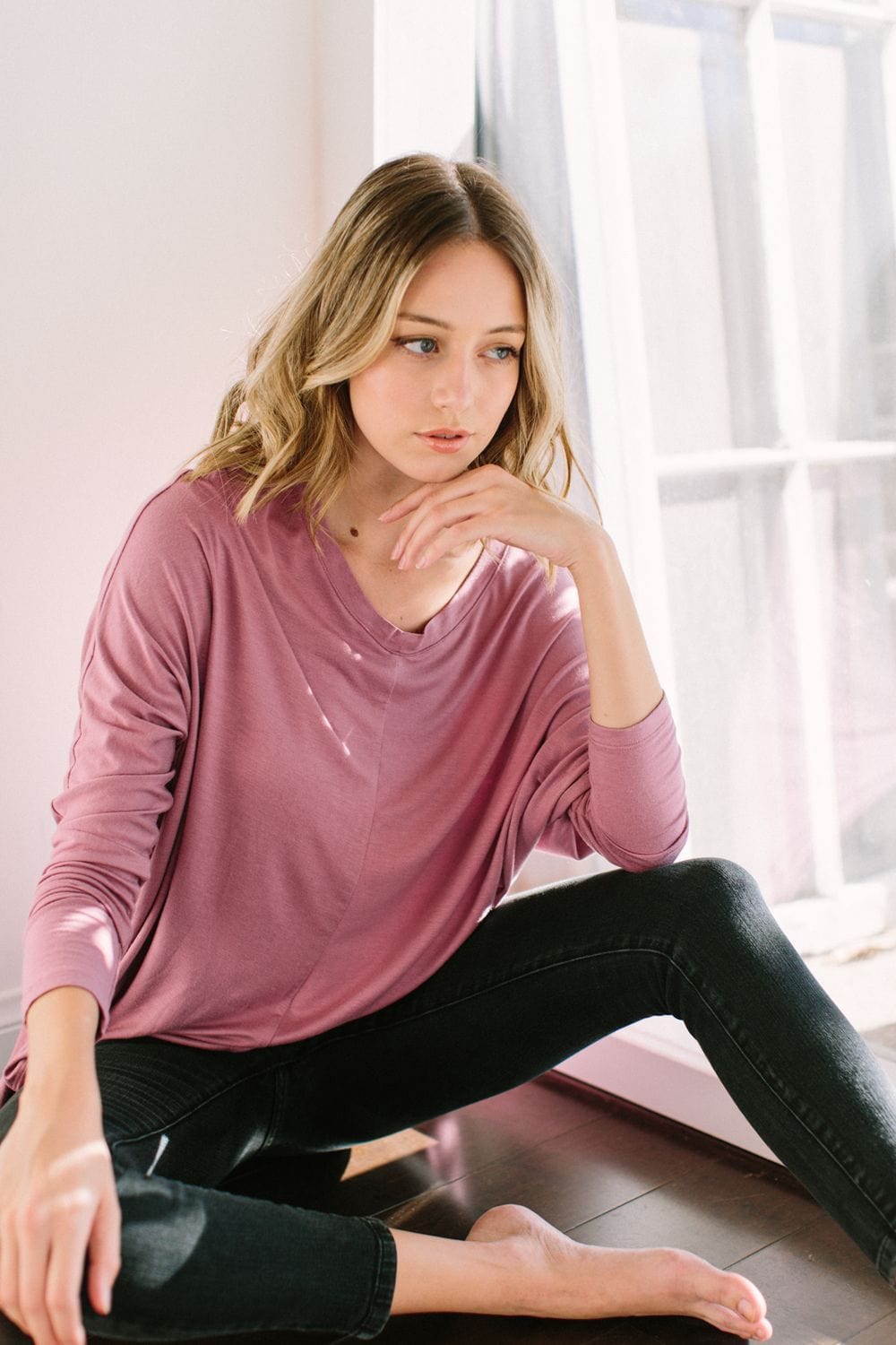 Knit Tunic Blouse Dolman Sleeve Oversized Curved-Hem Asymmetrical Tops | Apparel | Kitchen + Metal