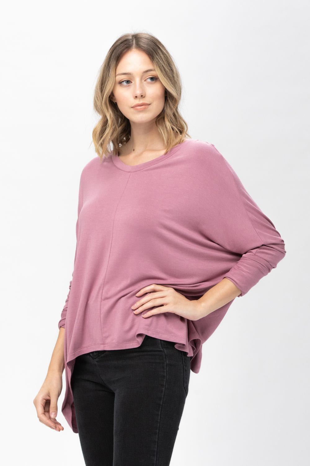 Knit Tunic Blouse Dolman Sleeve Oversized Curved-Hem Asymmetrical Tops | Apparel | Kitchen + Metal