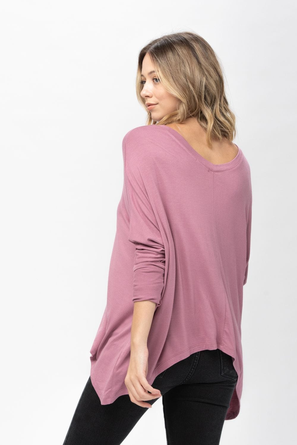 Knit Tunic Blouse Dolman Sleeve Oversized Curved-Hem Asymmetrical Tops | Apparel | Kitchen + Metal