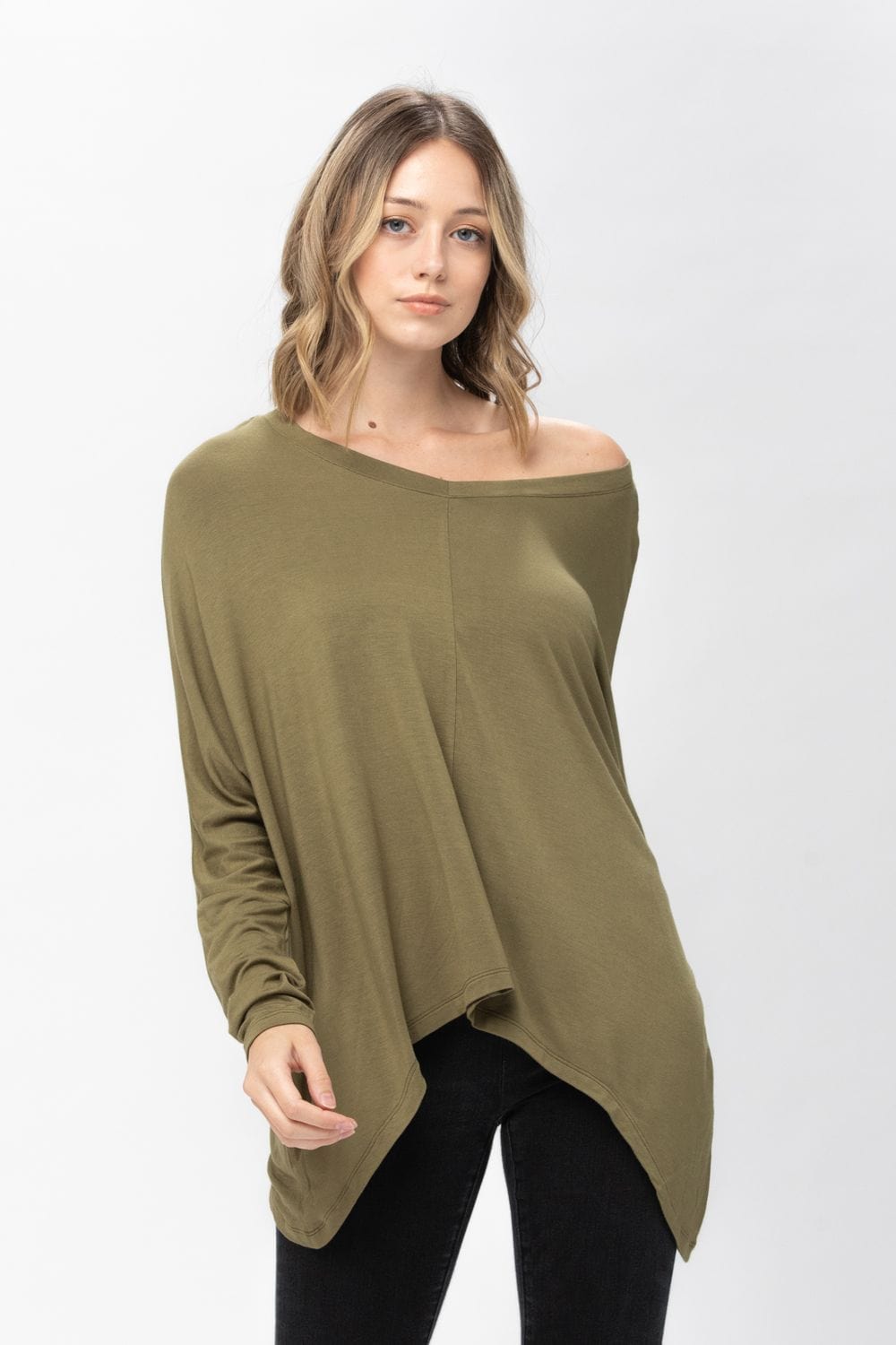 Knit Tunic Blouse Dolman Sleeve Oversized Curved-Hem Asymmetrical Tops | Apparel | Kitchen + Metal