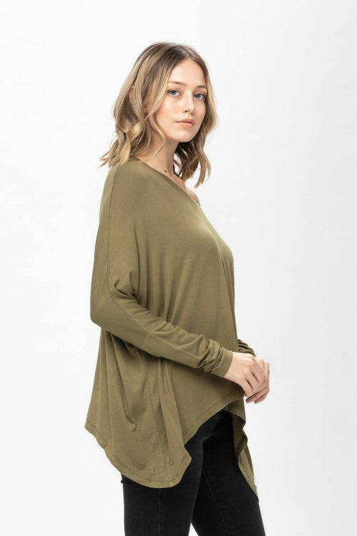 Knit Tunic Blouse Dolman Sleeve Oversized Curved-Hem Asymmetrical Tops | Apparel | Kitchen + Metal