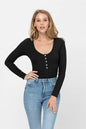 Long Sleeve Sexy Scoop Neck Tank Top Button Down Ribbed Bodysuits | Apparel | Kitchen + Metal