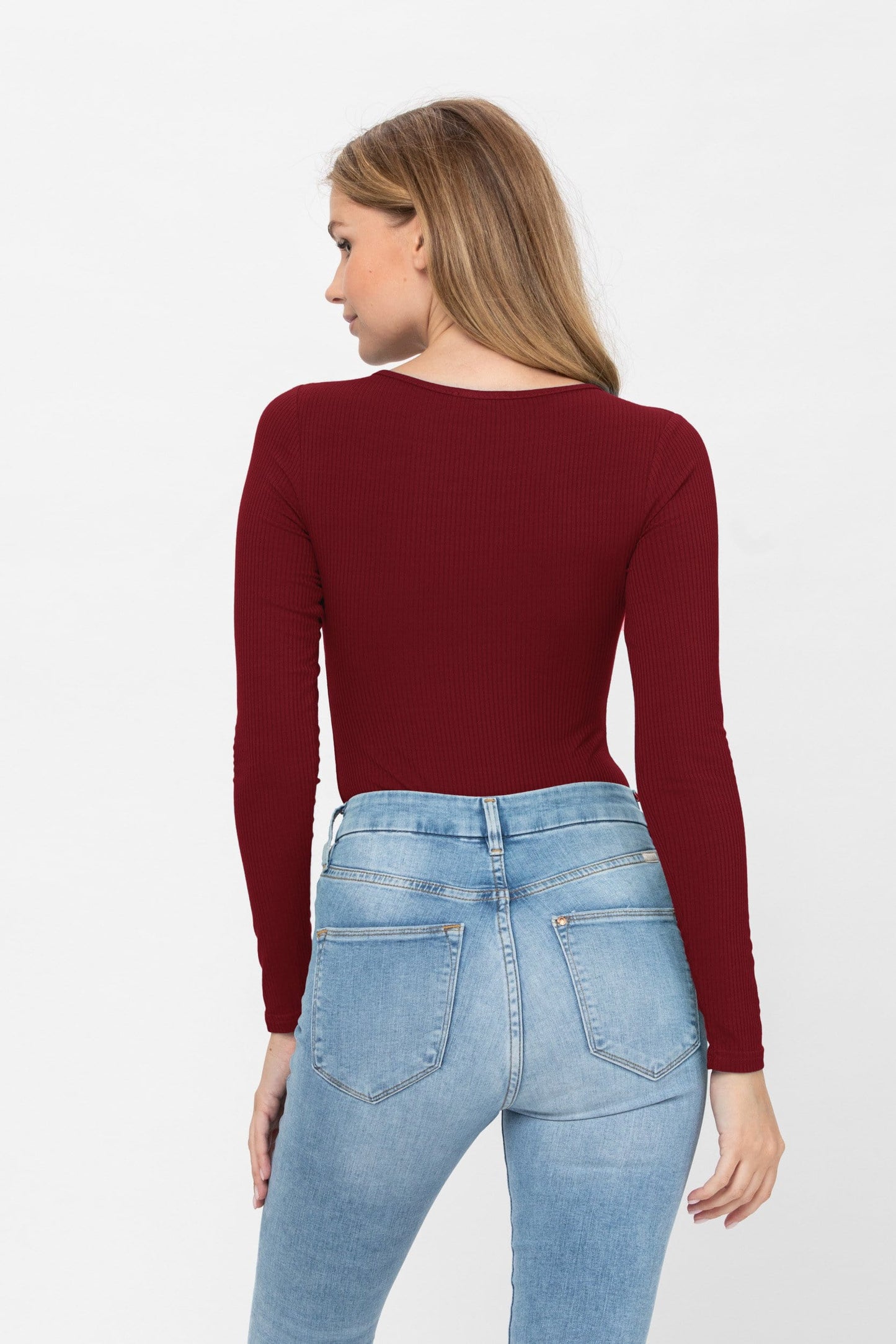 Long Sleeve Sexy Scoop Neck Tank Top Button Down Ribbed Bodysuits | Apparel | Kitchen + Metal