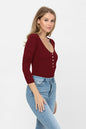 Long Sleeve Sexy Scoop Neck Tank Top Button Down Ribbed Bodysuits | Apparel | Kitchen + Metal