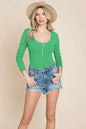 Long Sleeve Scoop Neck Ribbed Knit Henley Bodysuit | Apparel | Kitchen + Metal