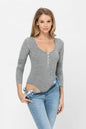 Long Sleeve Sexy Scoop Neck Tank Top Button Down Ribbed Bodysuits | Apparel | Kitchen + Metal