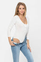 Long Sleeve Sexy Scoop Neck Tank Top Button Down Ribbed Bodysuits | Apparel | Kitchen + Metal