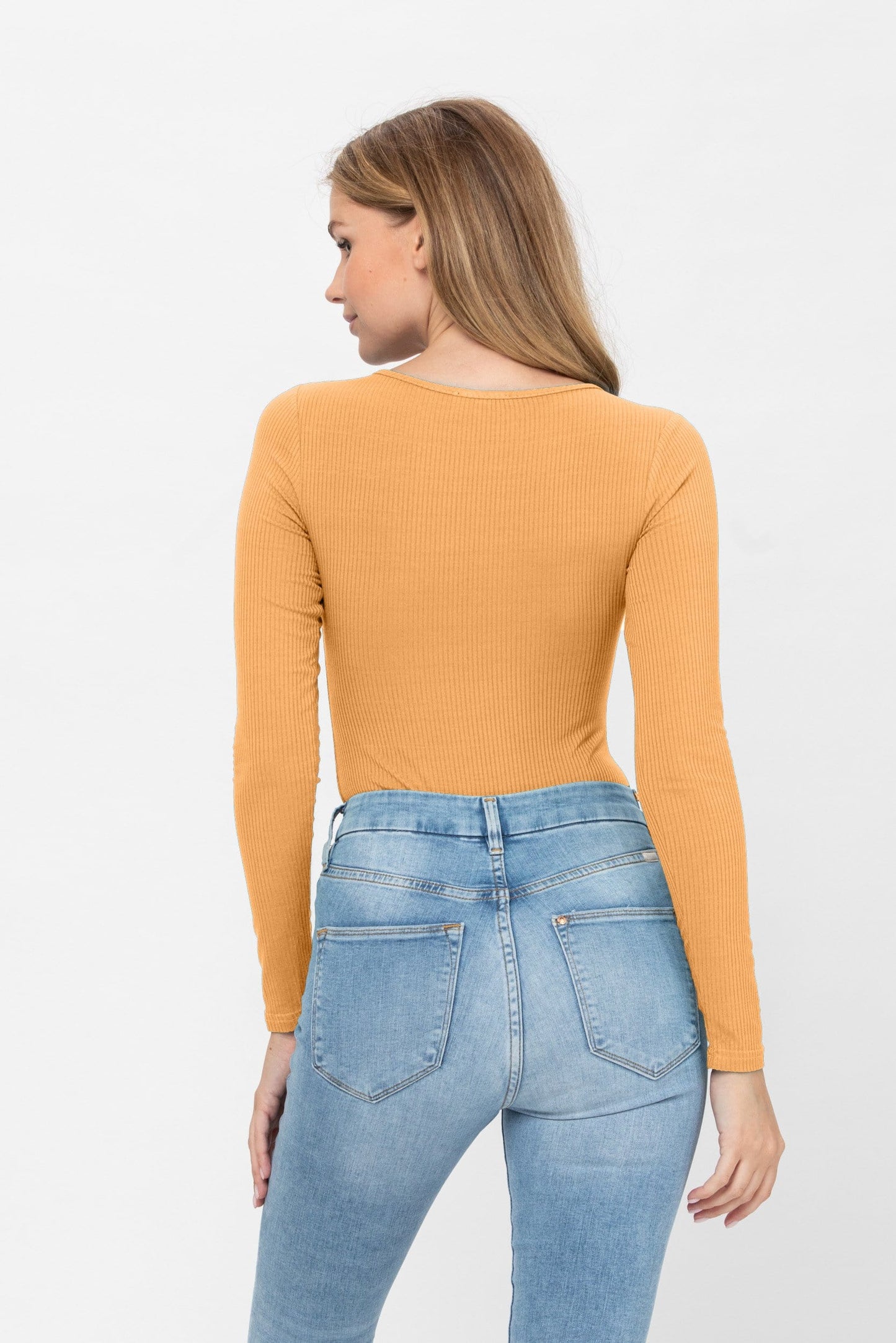 Long Sleeve Sexy Scoop Neck Tank Top Button Down Ribbed Bodysuits | Apparel | Kitchen + Metal