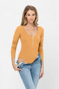 Long Sleeve Sexy Scoop Neck Tank Top Button Down Ribbed Bodysuits | Apparel | Kitchen + Metal
