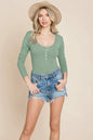 Long Sleeve Scoop Neck Ribbed Knit Henley Bodysuit | Apparel | Kitchen + Metal