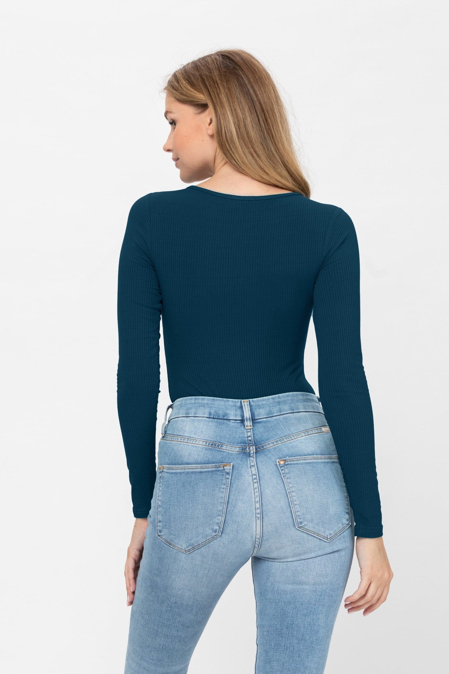 Long Sleeve Sexy Scoop Neck Tank Top Button Down Ribbed Bodysuits | Apparel | Kitchen + Metal