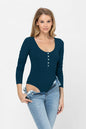 Long Sleeve Sexy Scoop Neck Tank Top Button Down Ribbed Bodysuits | Apparel | Kitchen + Metal