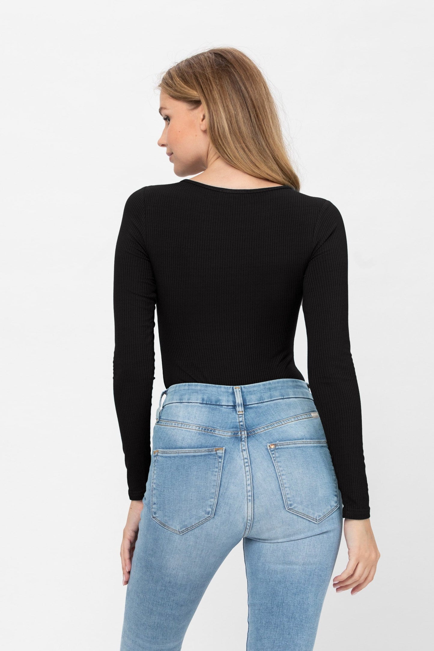Long Sleeve Sexy Scoop Neck Tank Top Button Down Ribbed Bodysuits | Apparel | Kitchen + Metal