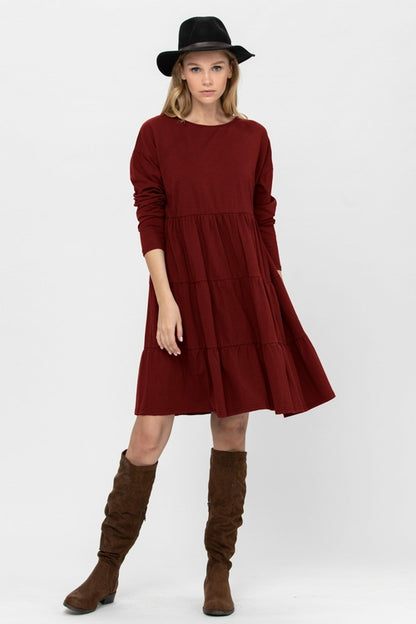 Long Sleeve 3 Tiered Casual Flared Cotton Mini Dress | Apparel | Kitchen + Metal