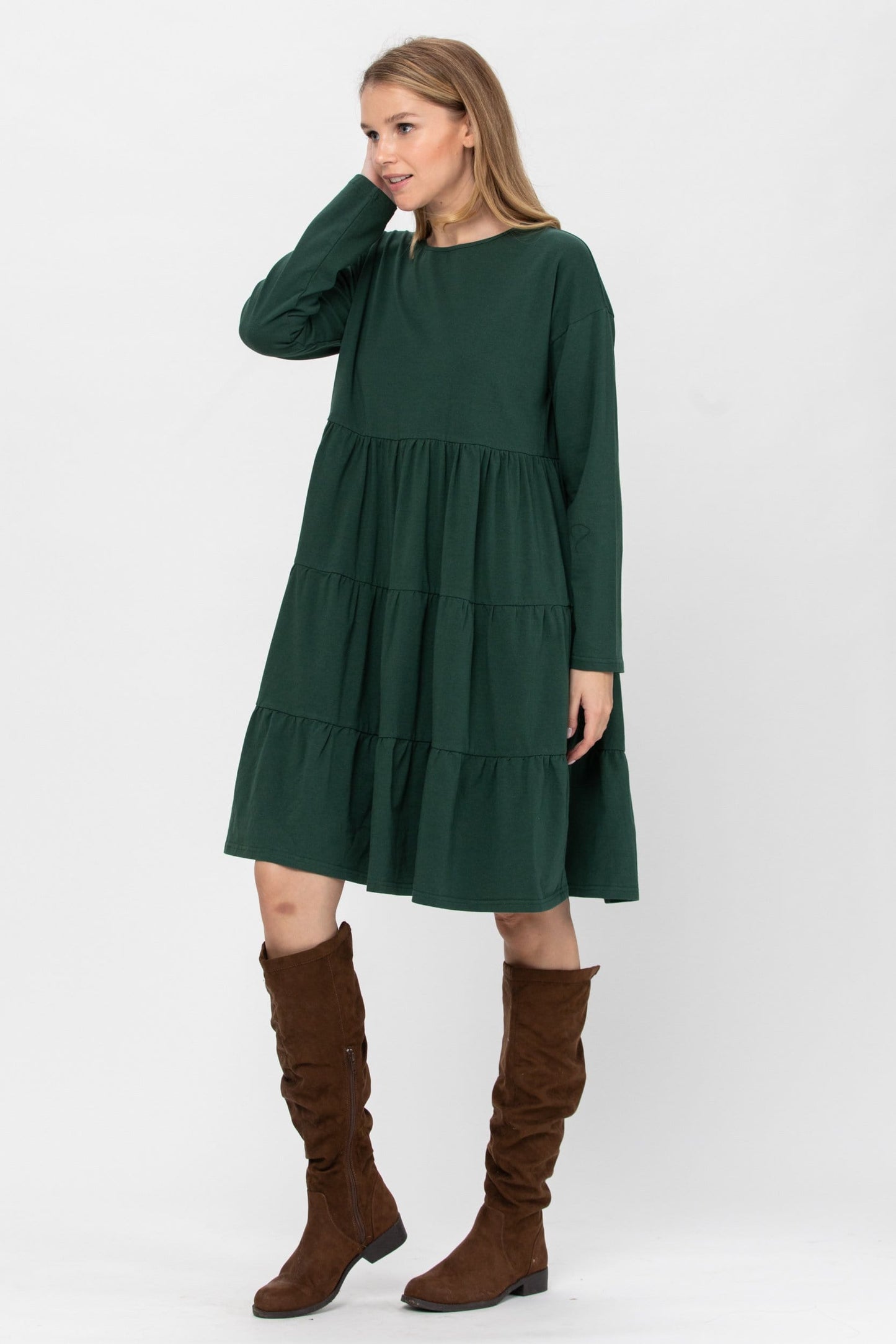 Long Sleeve 3 Tiered Casual Flared Cotton Mini Dress | Apparel | Kitchen + Metal