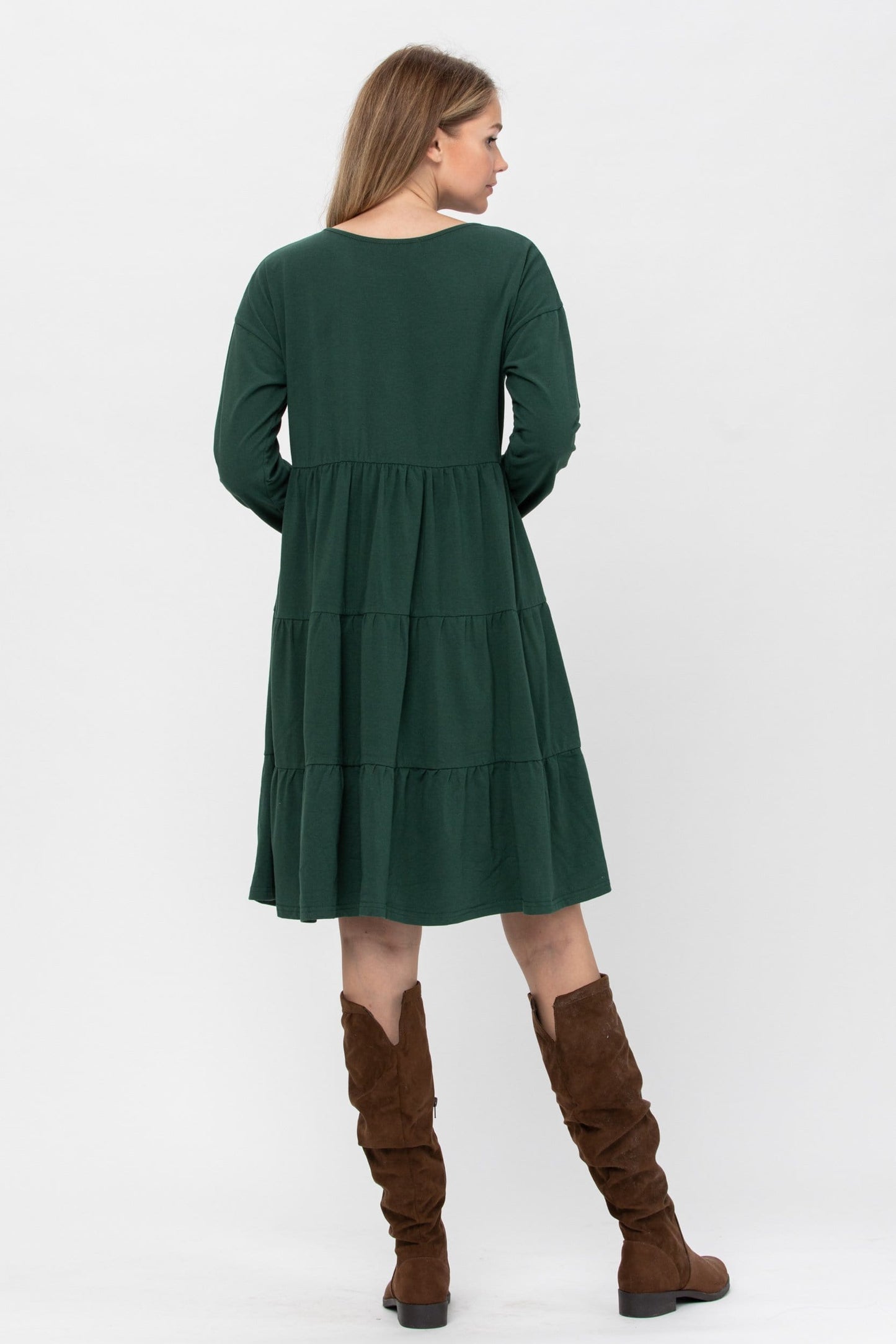 Long Sleeve 3 Tiered Casual Flared Cotton Mini Dress | Apparel | Kitchen + Metal