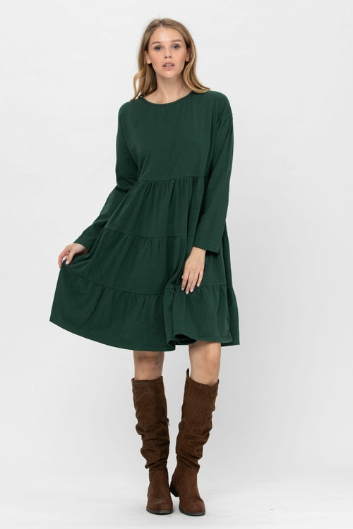Long Sleeve 3 Tiered Casual Flared Cotton Mini Dress | Apparel | Kitchen + Metal