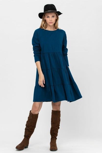 Long Sleeve 3 Tiered Casual Flared Cotton Mini Dress | Apparel | Kitchen + Metal