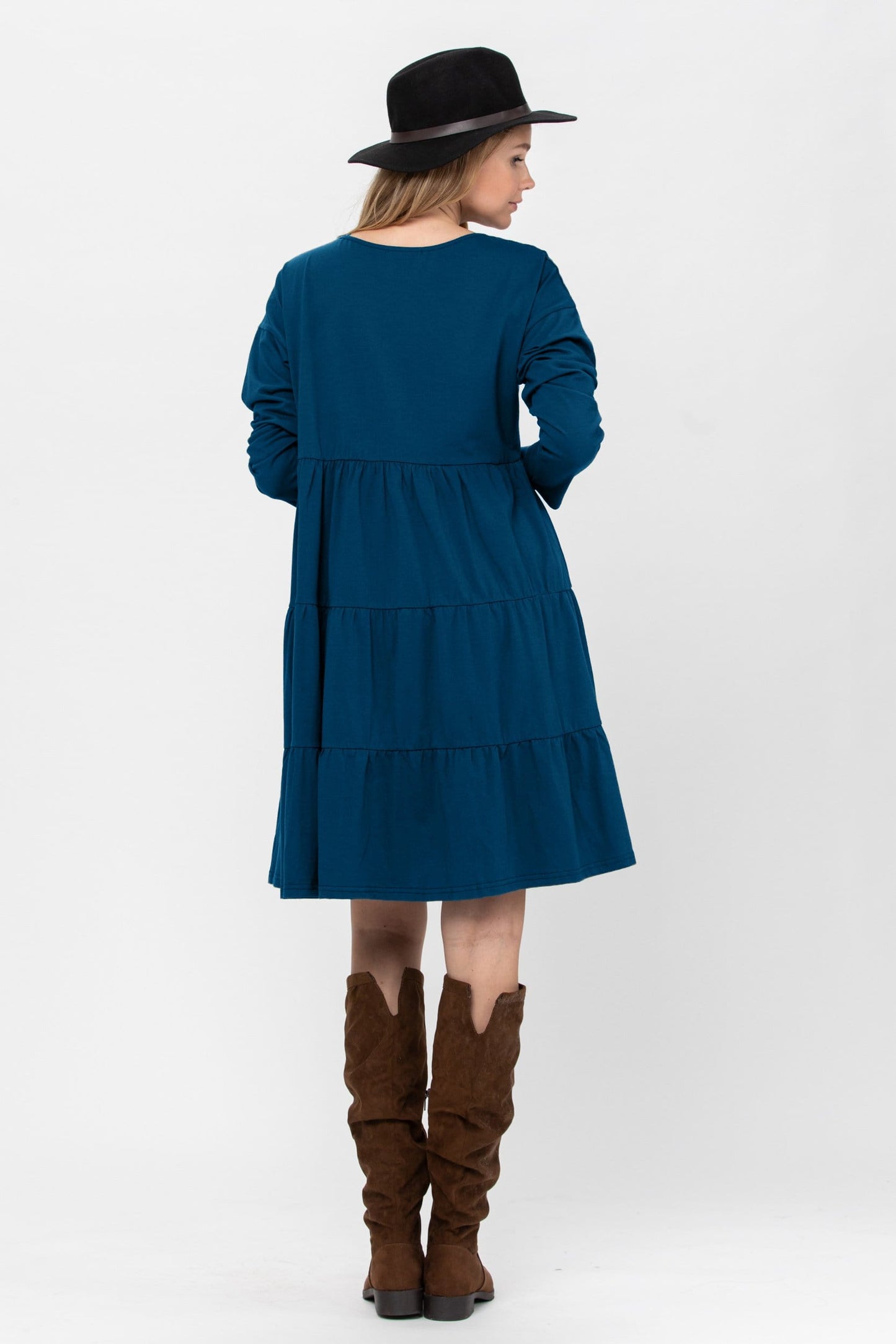 Long Sleeve 3 Tiered Casual Flared Cotton Mini Dress | Apparel | Kitchen + Metal