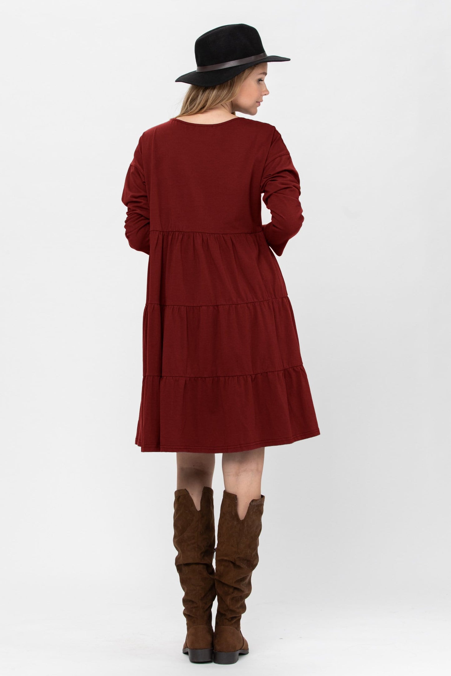 Long Sleeve 3 Tiered Casual Flared Cotton Mini Dress | Apparel | Kitchen + Metal