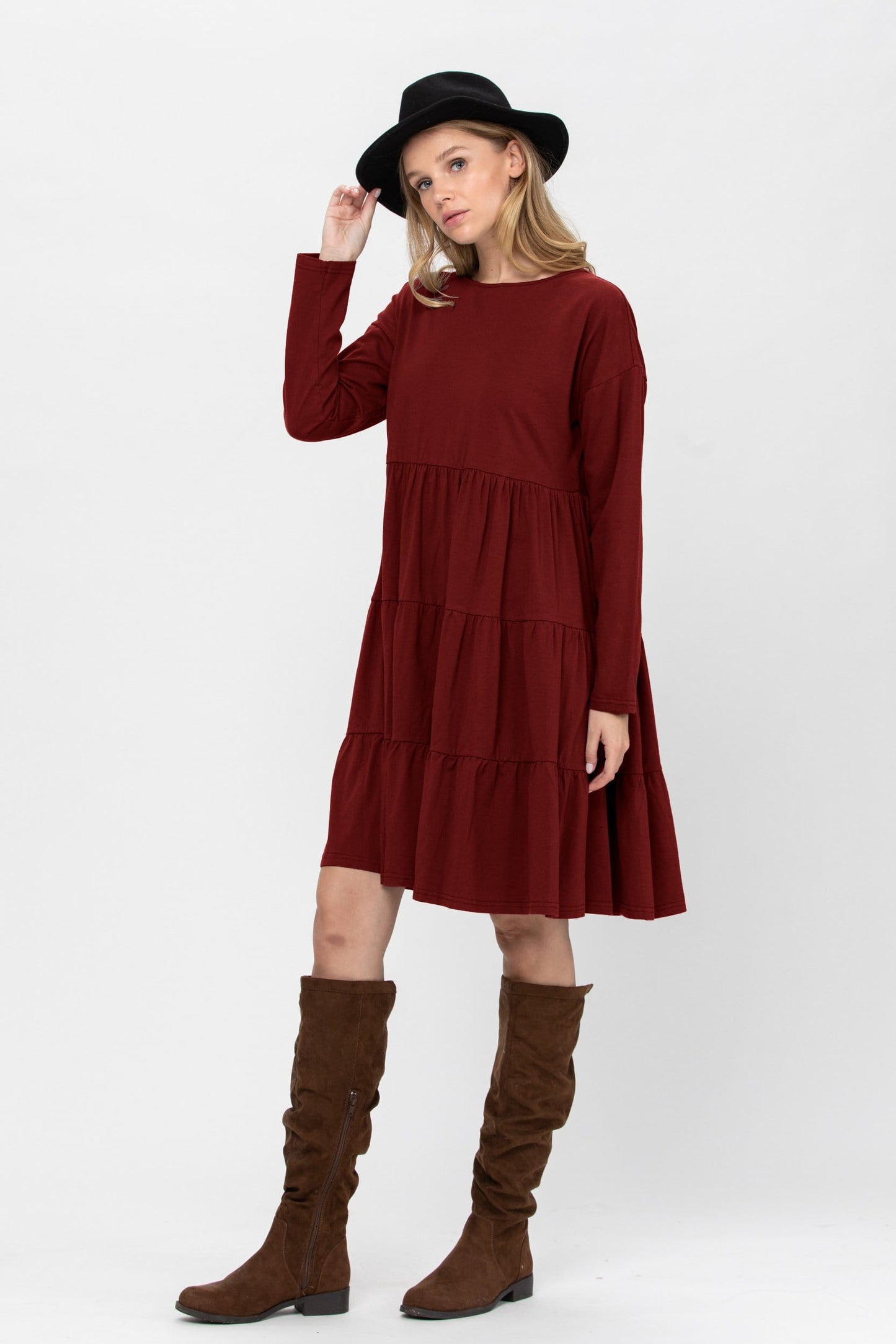 Long Sleeve 3 Tiered Casual Flared Cotton Mini Dress | Apparel | Kitchen + Metal