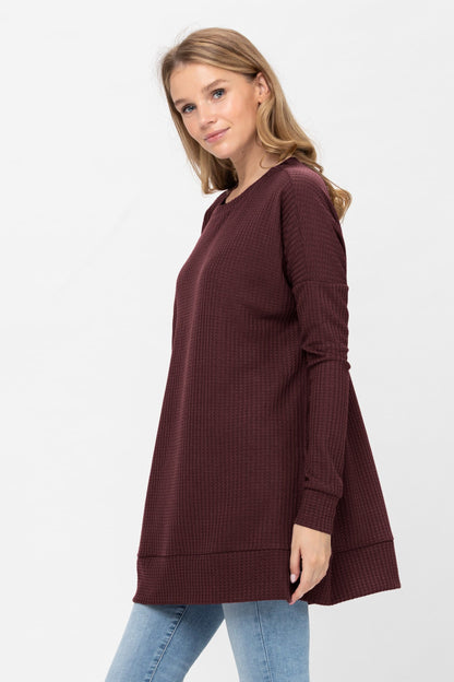 Long Sleeve Waffle Knit Sweater Round Neck Solid Color Pullover Dress | Apparel | Kitchen + Metal