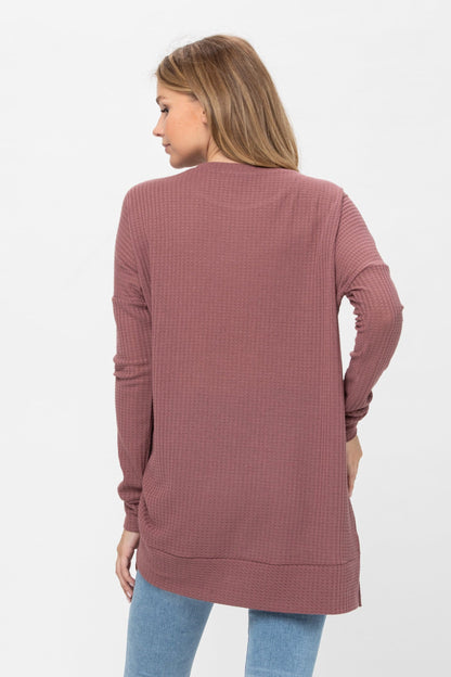 Long Sleeve Waffle Knit Sweater Round Neck Solid Color Pullover Dress | Apparel | Kitchen + Metal