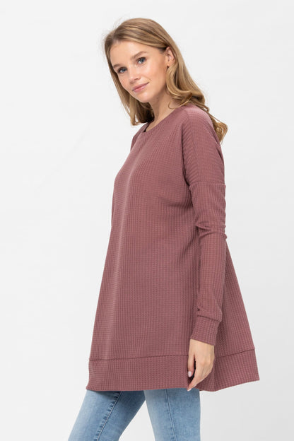 Long Sleeve Waffle Knit Sweater Round Neck Solid Color Pullover Dress | Apparel | Kitchen + Metal