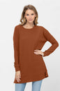 Long Sleeve Waffle Knit Sweater Round Neck Solid Color Pullover Dress | Apparel | Kitchen + Metal