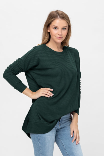 Long Sleeve Waffle Knit Sweater Round Neck Solid Color Pullover Dress | Apparel | Kitchen + Metal