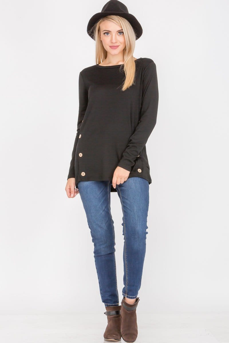 Long Sleeve Button Accent Asymmetrical Tunic Top | Apparel | Kitchen + Metal