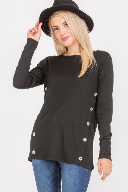 Long Sleeve Button Accent Asymmetrical Tunic Top | Apparel | Kitchen + Metal