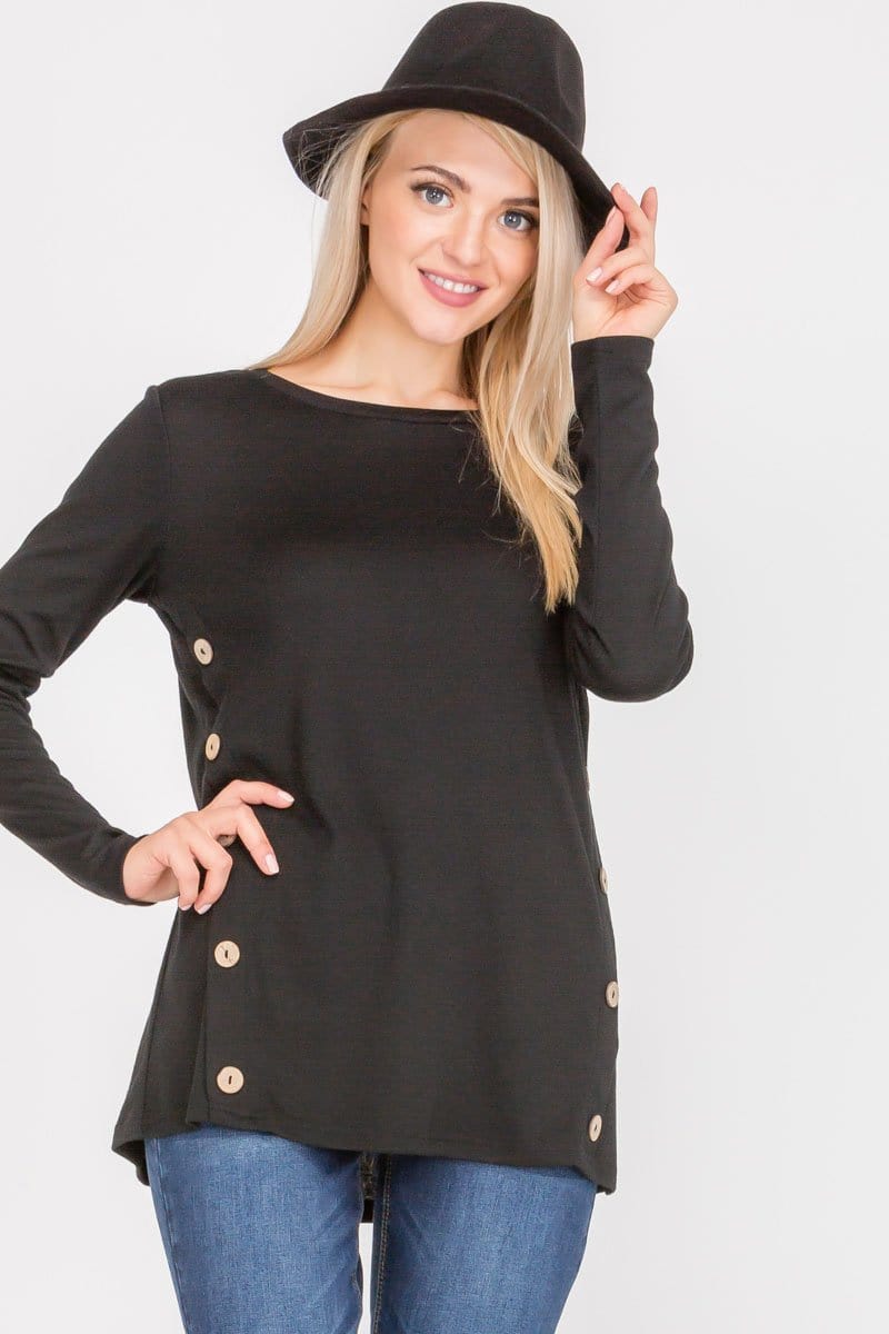 Long Sleeve Button Accent Asymmetrical Tunic Top | Apparel | Kitchen + Metal