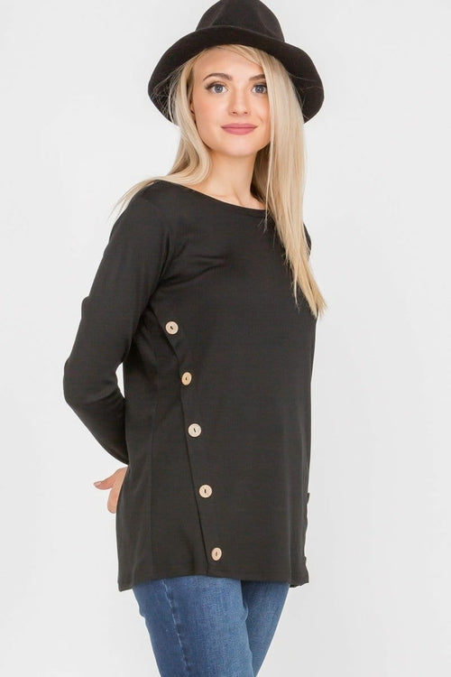 Long Sleeve Button Accent Asymmetrical Tunic Top | Apparel | Kitchen + Metal
