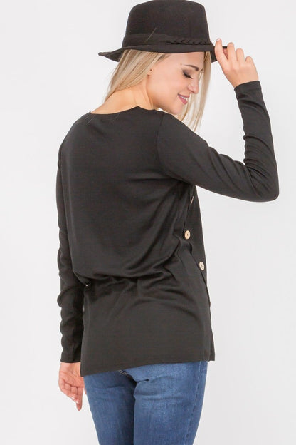 Long Sleeve Button Accent Asymmetrical Tunic Top | Apparel | Kitchen + Metal