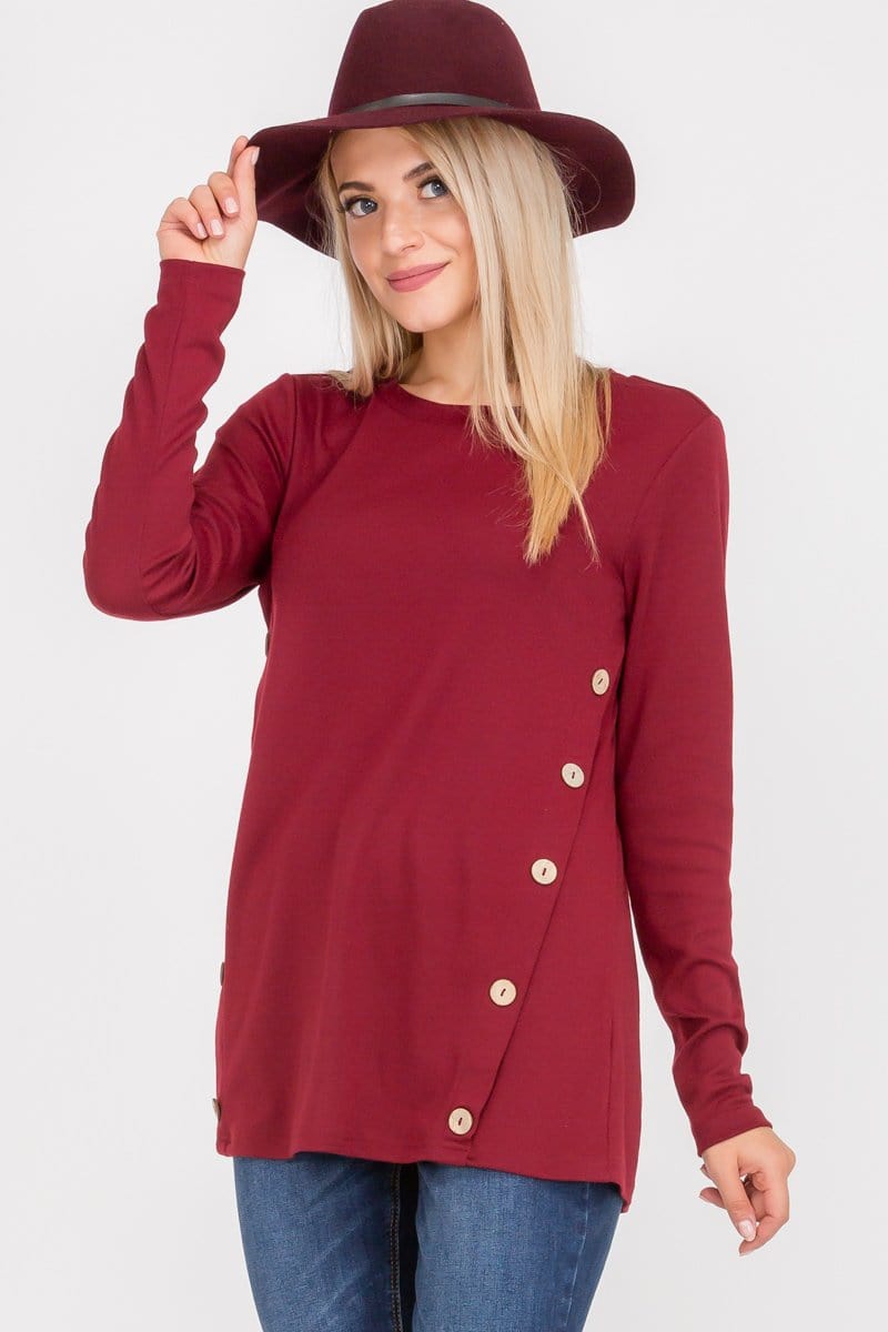 Long Sleeve Button Accent Asymmetrical Tunic Top | Apparel | Kitchen + Metal