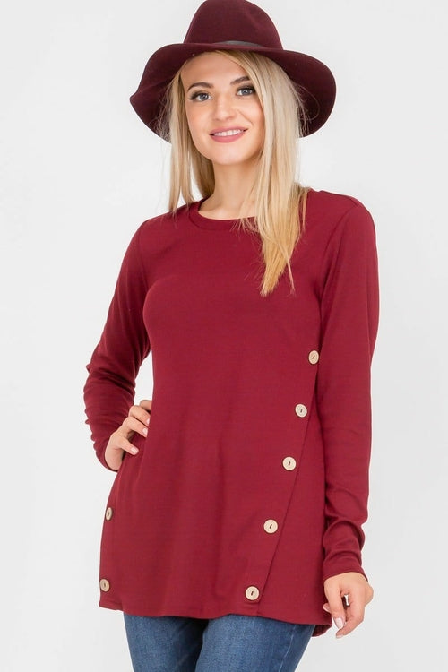 Long Sleeve Button Accent Asymmetrical Tunic Top | Apparel | Kitchen + Metal