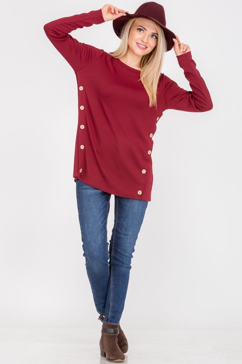 Long Sleeve Button Accent Asymmetrical Tunic Top | Apparel | Kitchen + Metal