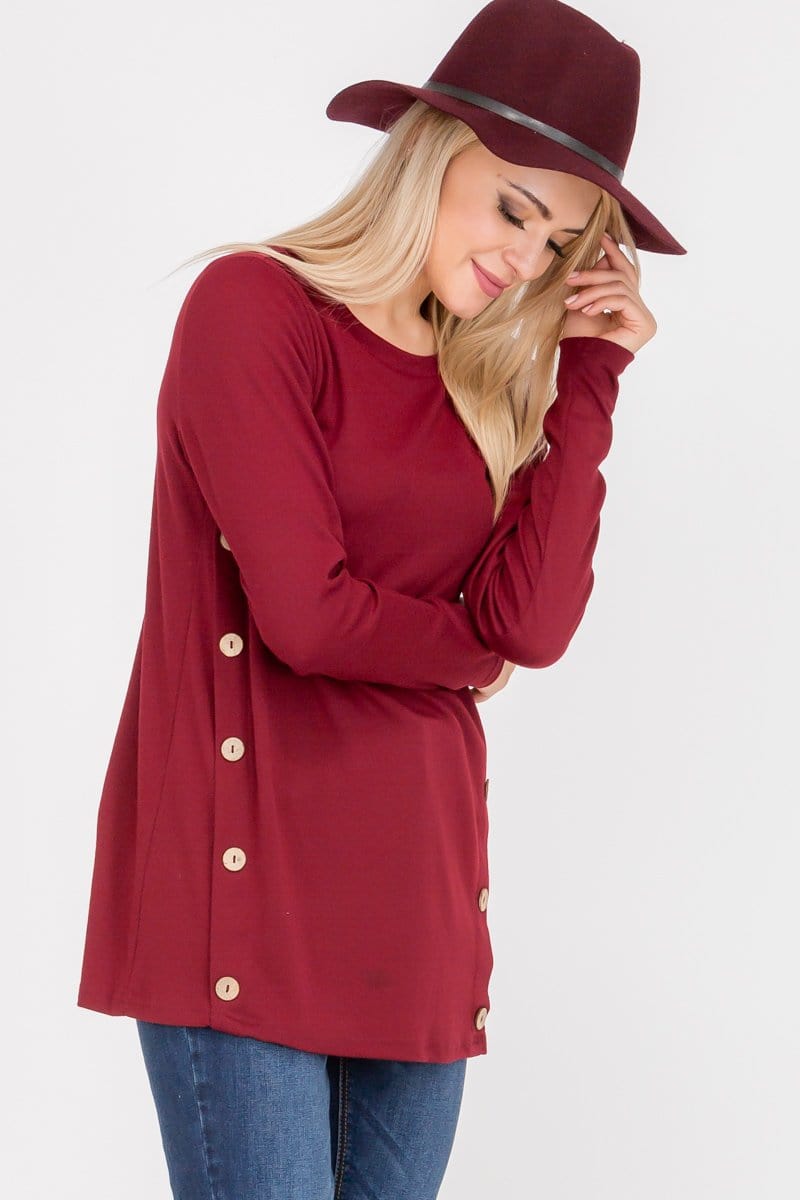 Long Sleeve Button Accent Asymmetrical Tunic Top | Apparel | Kitchen + Metal