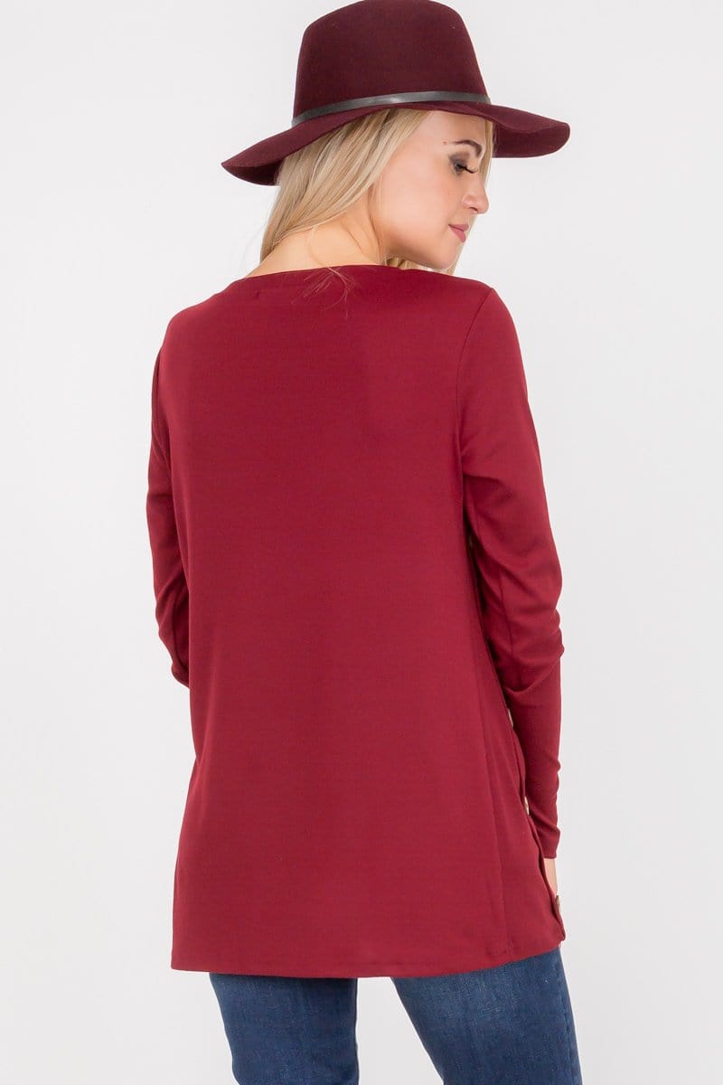 Long Sleeve Button Accent Asymmetrical Tunic Top | Apparel | Kitchen + Metal