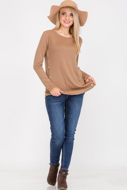 Long Sleeve Button Accent Asymmetrical Tunic Top | Apparel | Kitchen + Metal