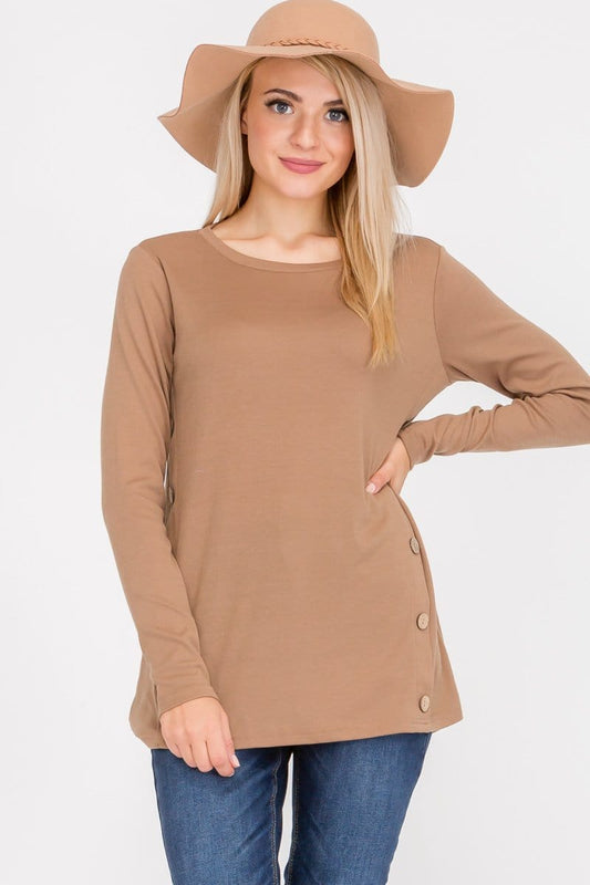Long Sleeve Button Accent Asymmetrical Tunic Top | Apparel | Kitchen + Metal
