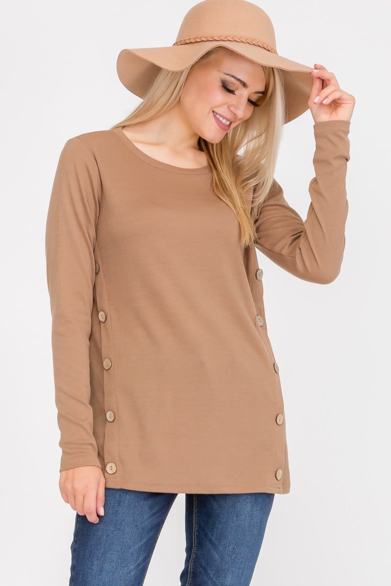 Long Sleeve Button Accent Asymmetrical Tunic Top | Apparel | Kitchen + Metal