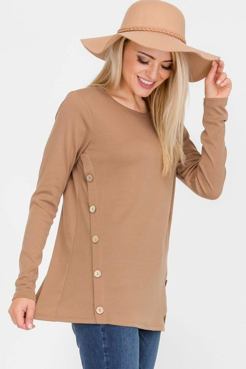 Long Sleeve Button Accent Asymmetrical Tunic Top | Apparel | Kitchen + Metal